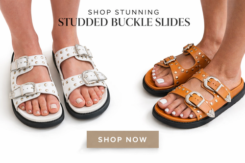 Boho Buckle leather slides