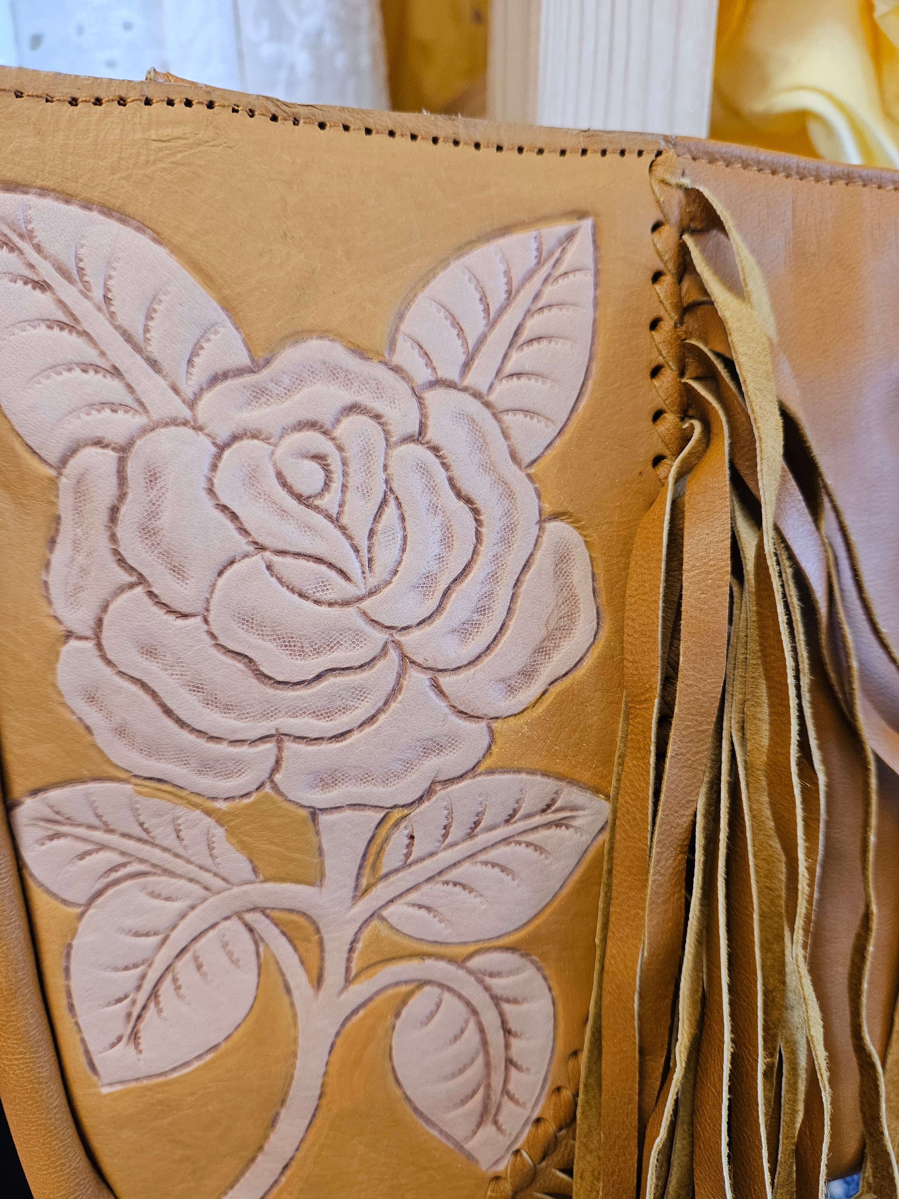 Rose carved tassle bag