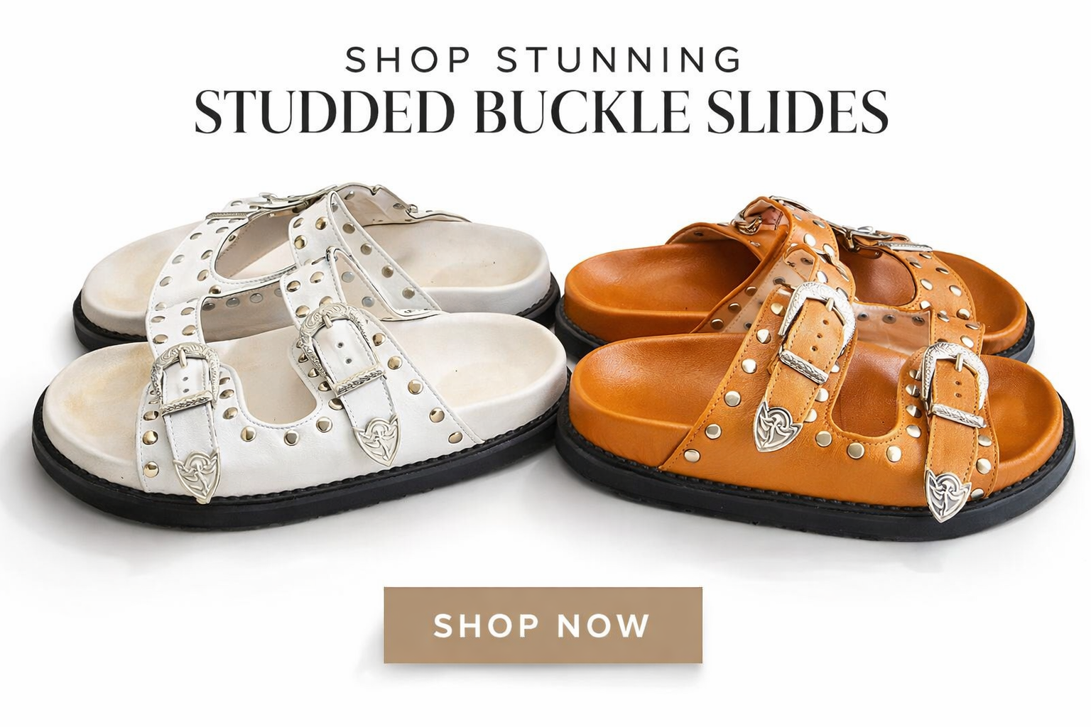 Boho Buckle leather slides